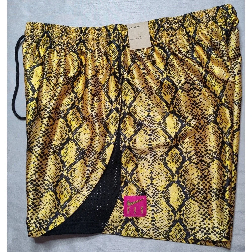 NIKE FLY Women 2XL Vivid Sulfur DRI-FIT Loose Snake Print Basketball Shorts NEW‎